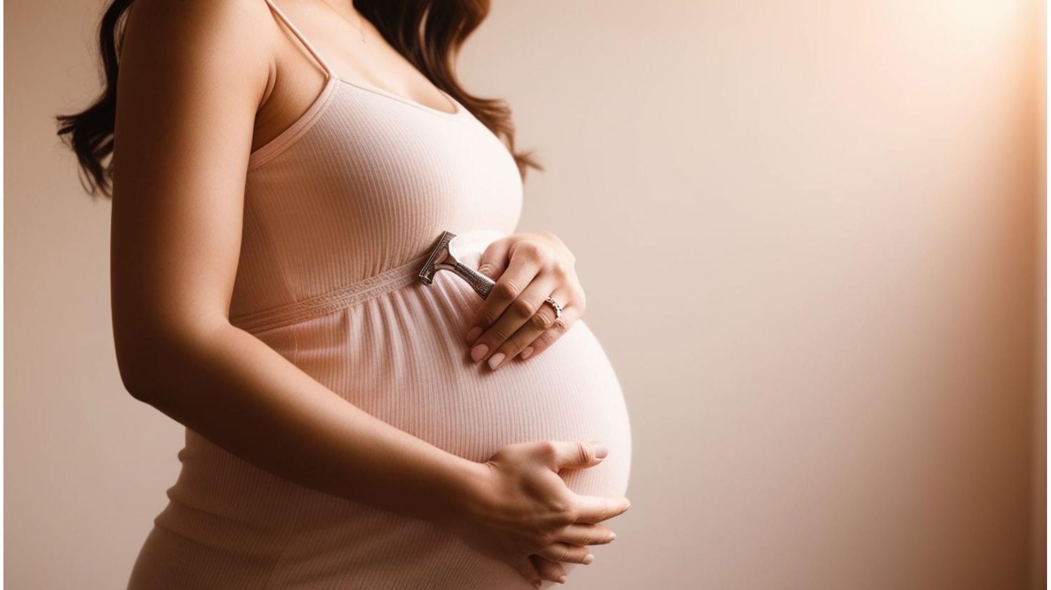 Picture of a pregnant woman holding a razor